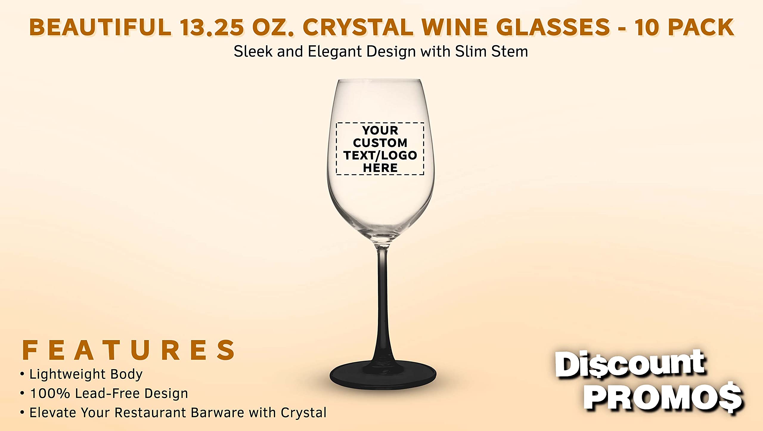 10-Piece Crystal Wine Glass Set - 13.25 oz Elegant Stemware with Custom Text/Logo - Lightweight Barware for Parties, Weddings & Home Decor (Black)
