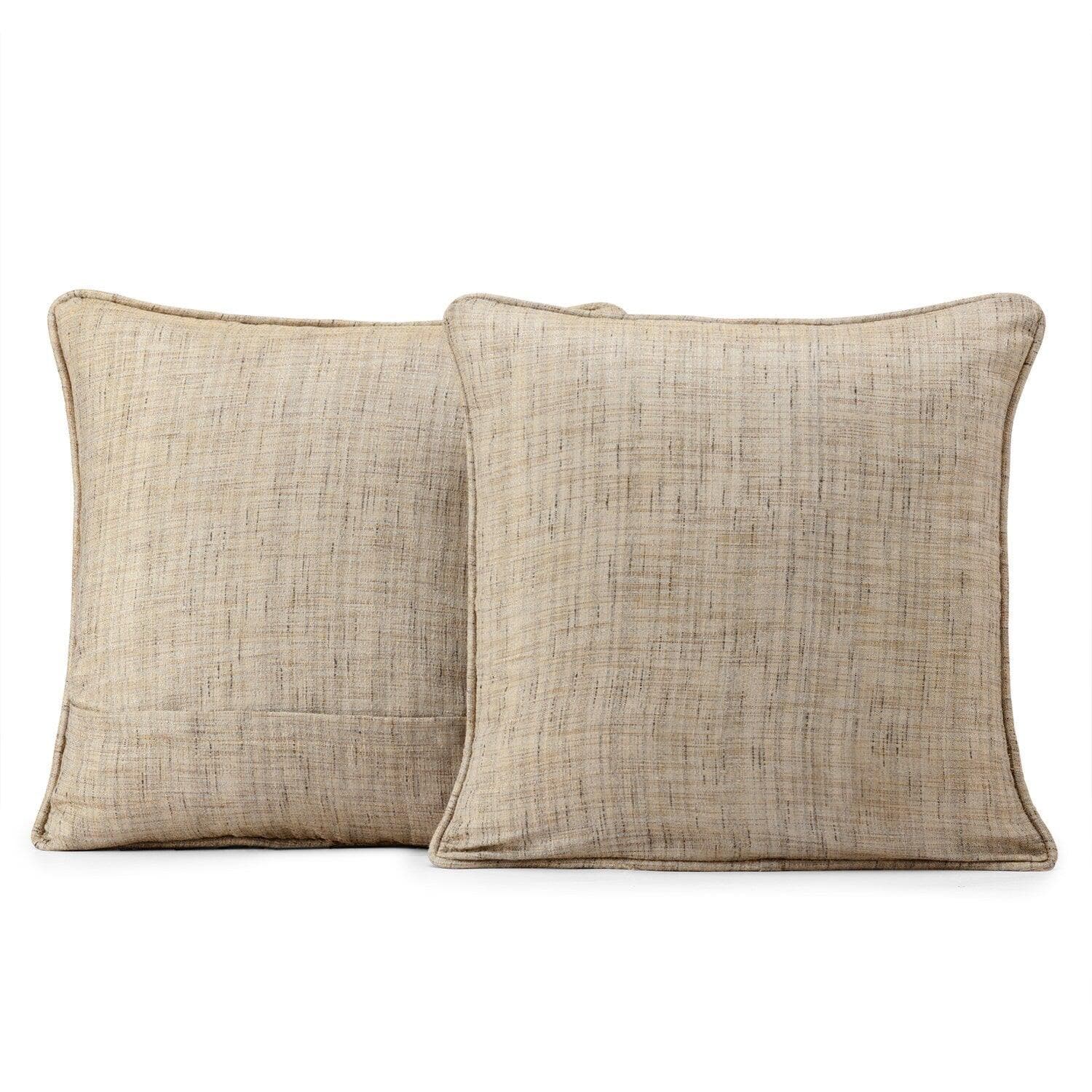 Premium Linen Tan Faux Raw Silk Cushion Covers Set of 2 - Elegant Home Decor for Sofa, Bed & Living Room