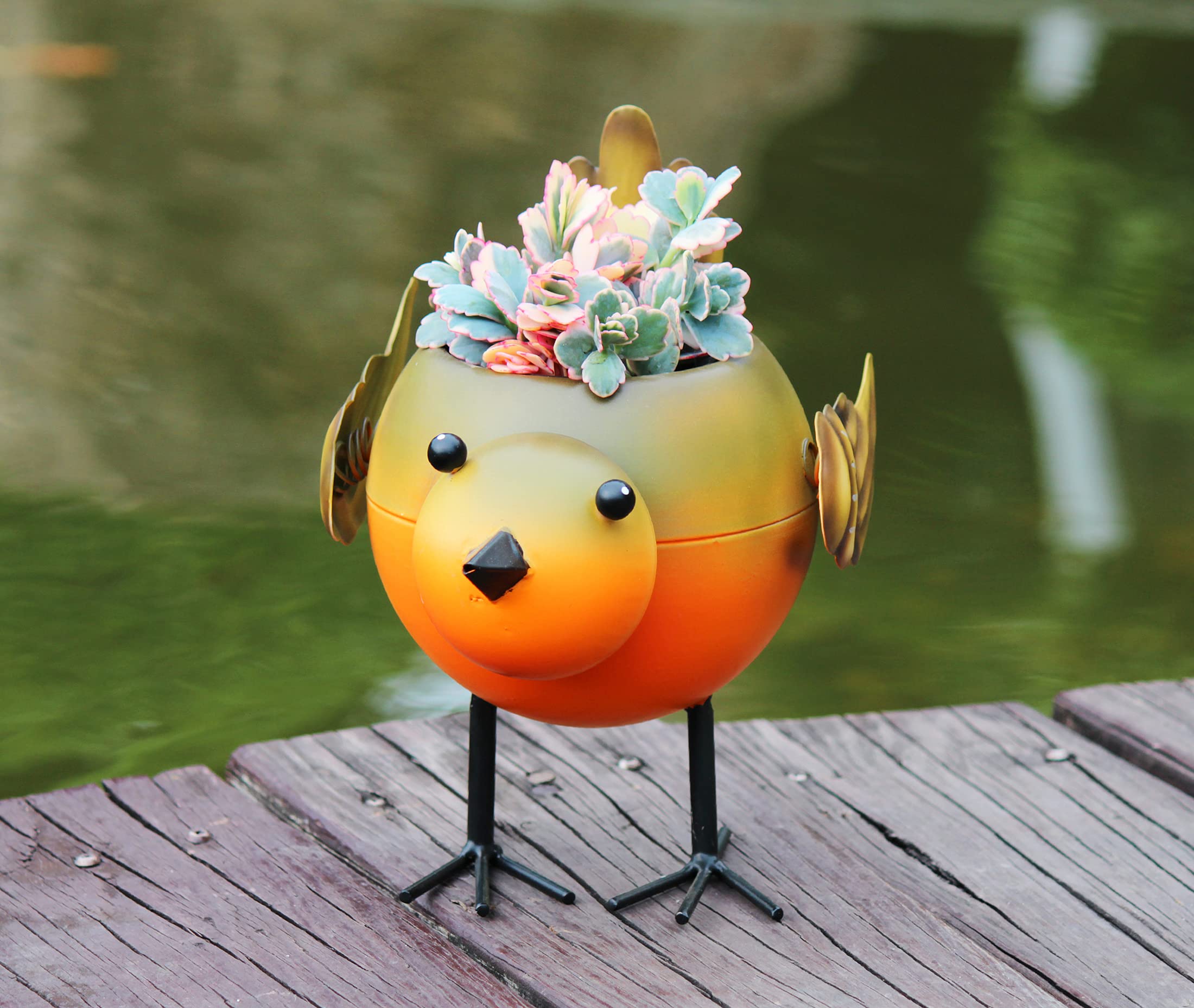 Metal Bird Planter with Liner for Succulents - Indoor/Outdoor Gardening Decor, Kitchen & Home Plant Decoration - Perfect for Windowsills, Desks & Gift Giving