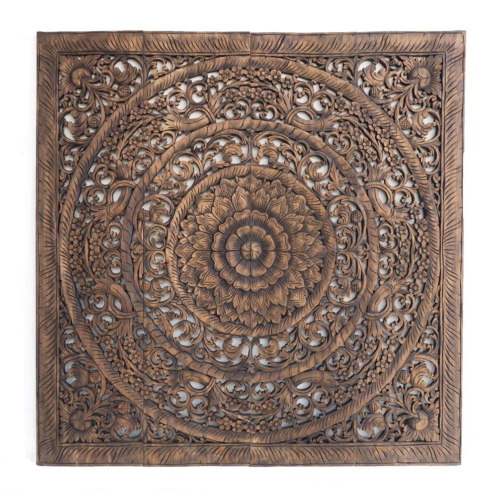 Hand Carved Reclaimed Teak Wood Plaque - 48 Inch Rustic Wall Decor by Thai Artisans | Perfect for Home, Office & Wedding Gift