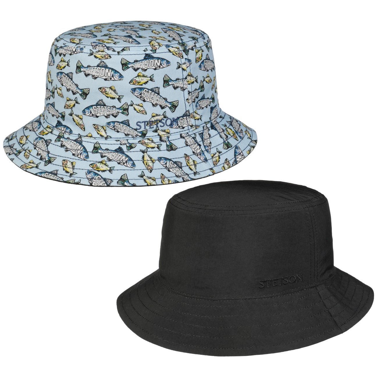 Stetson Reversible Allover Fish Print Bucket Hat for Men & Women - Outdoor Fishing, Beach, Hiking, and Casual Wear