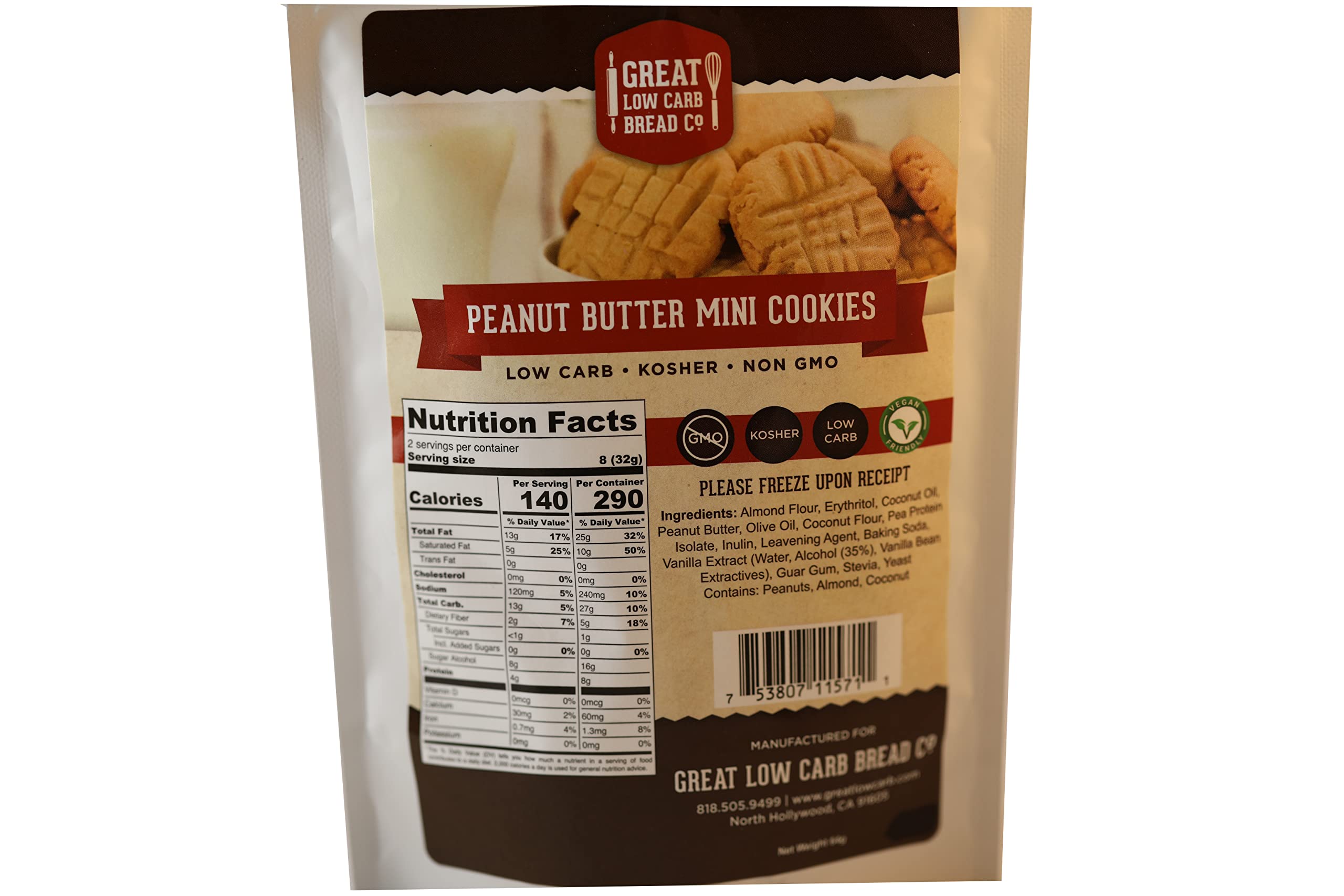 Great Low Carb Peanut Butter Mini Cookies 64g | Keto-Friendly Snacks | Non-GMO, Sugar-Free & Healthy | Fresh Baked | Perfect for On-the-Go, Office Snacks & Keto Diet