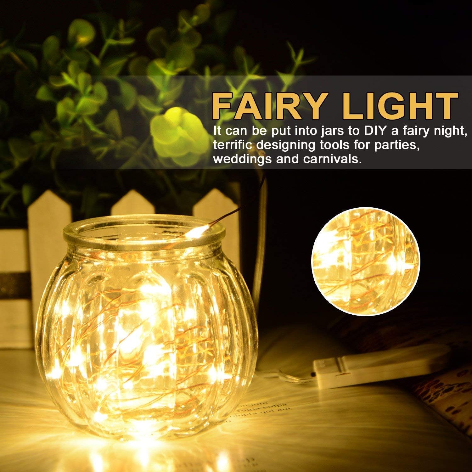 Waterproof LED Fairy String Lights - Battery Operated Starry Lights for Indoor & Outdoor Decor - Wedding, Christmas, Holiday Decorations (Warm White, 10Ft/2pc) - Perfect for Bedroom, Garden, Party & Event Lighting