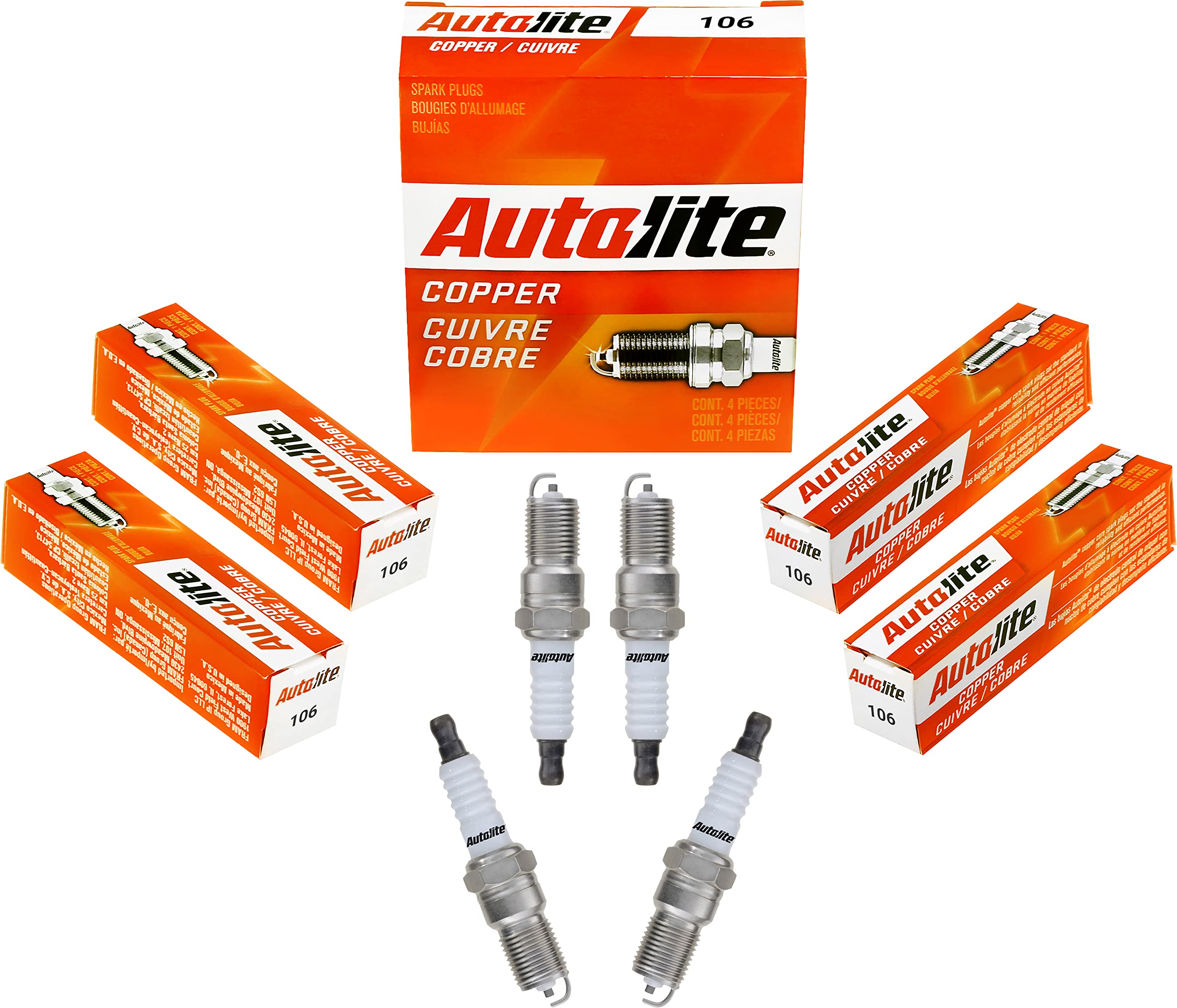 Autolite 106 Copper Resistor Spark Plugs - 4 Pack - High Performance Automotive Replacement Parts for Improved Engine Efficiency - Perfect for Ford, Chevy, Dodge & More - Ideal for Daily Commuting, Highway Driving & Performance Tuning