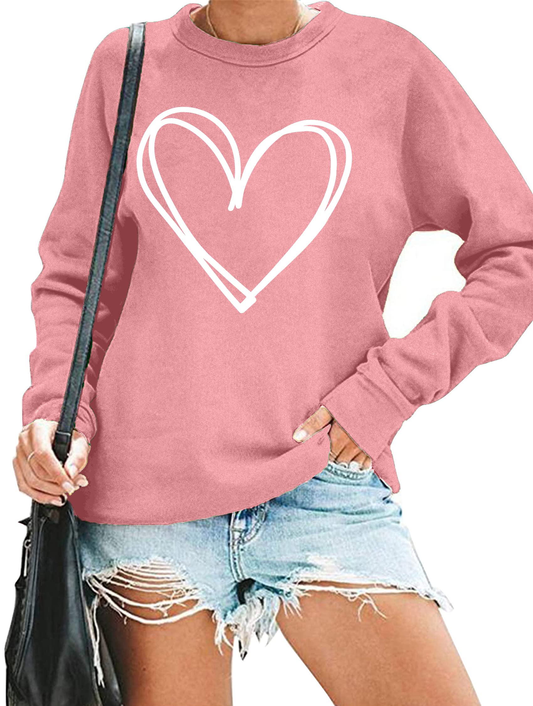 Valentine's Day Love Heart Sweatshirt for Women - Cozy Long Sleeve Pullover Top | Perfect for Valentine's Gifts, Date Nights & Casual Winter Outfits
