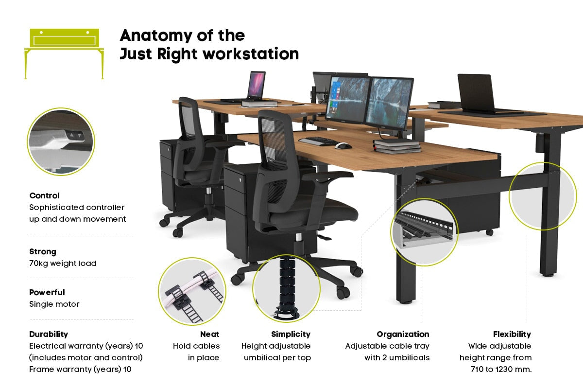 Just Right Height Adjustable 4-Person Workbench [1400L x 700W] - Heavy Duty Industrial Workstation for Factory, Warehouse & Workshop Use