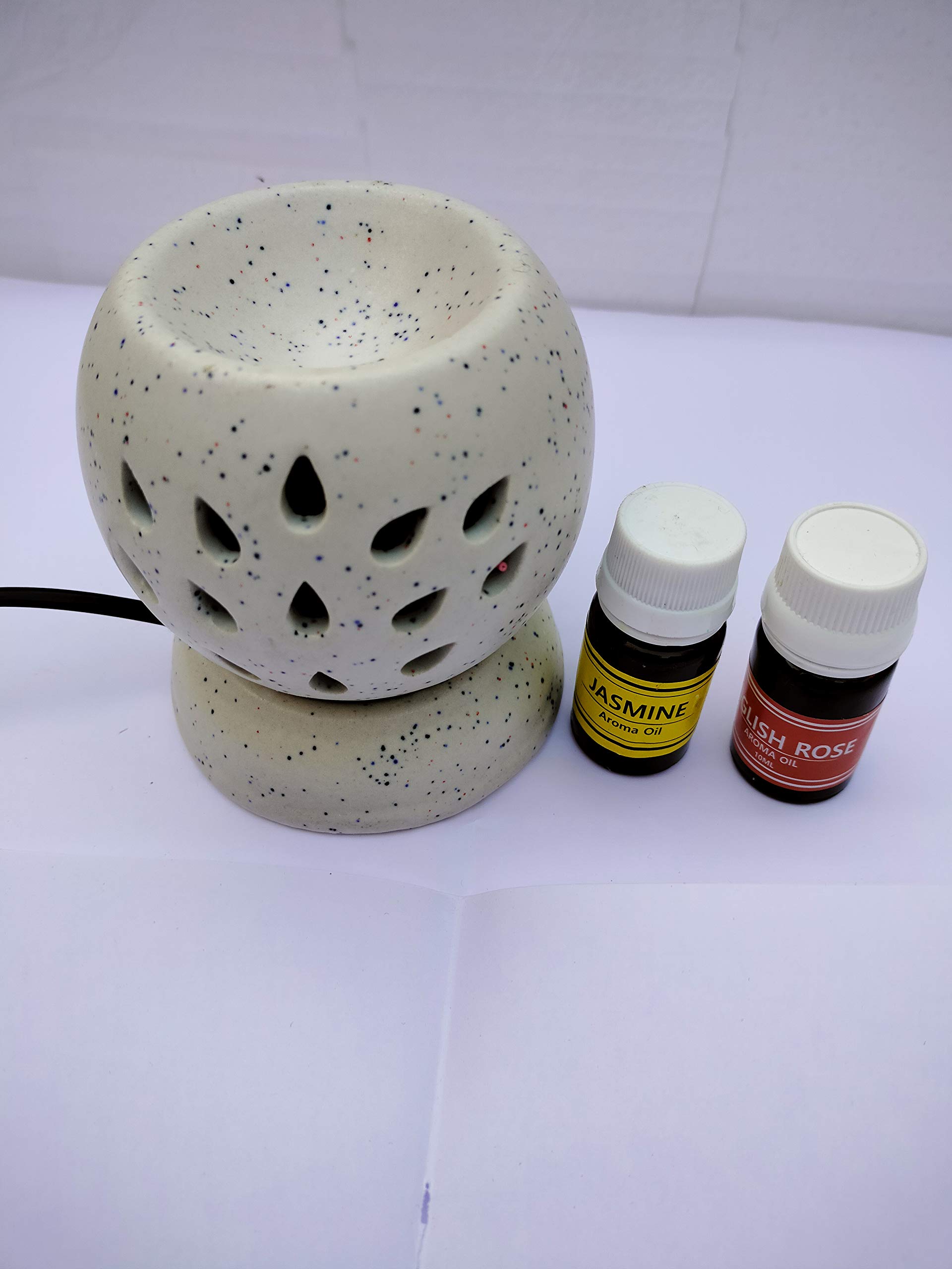 Ceramic Electric Aroma Diffuser & Essential Oil Burner - Matt White Ultrasonic Diffuser with Rose & Lemongrass Fragrance for Home, Office, Yoga & Spa Relaxation