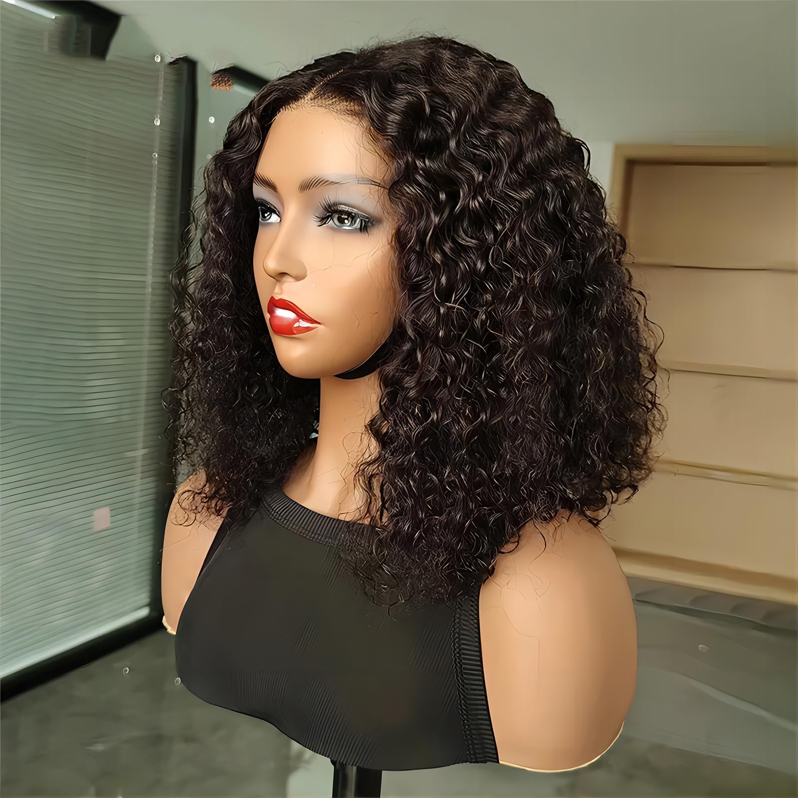 ISEE Glueless Bob Wigs 10 Inch Human Hair - Pre Plucked Water Wave Lace Front Wigs with Transparent Lace Closure | No Glue Needed, Natural Black | Perfect for Daily Wear, Parties & Special Occasions