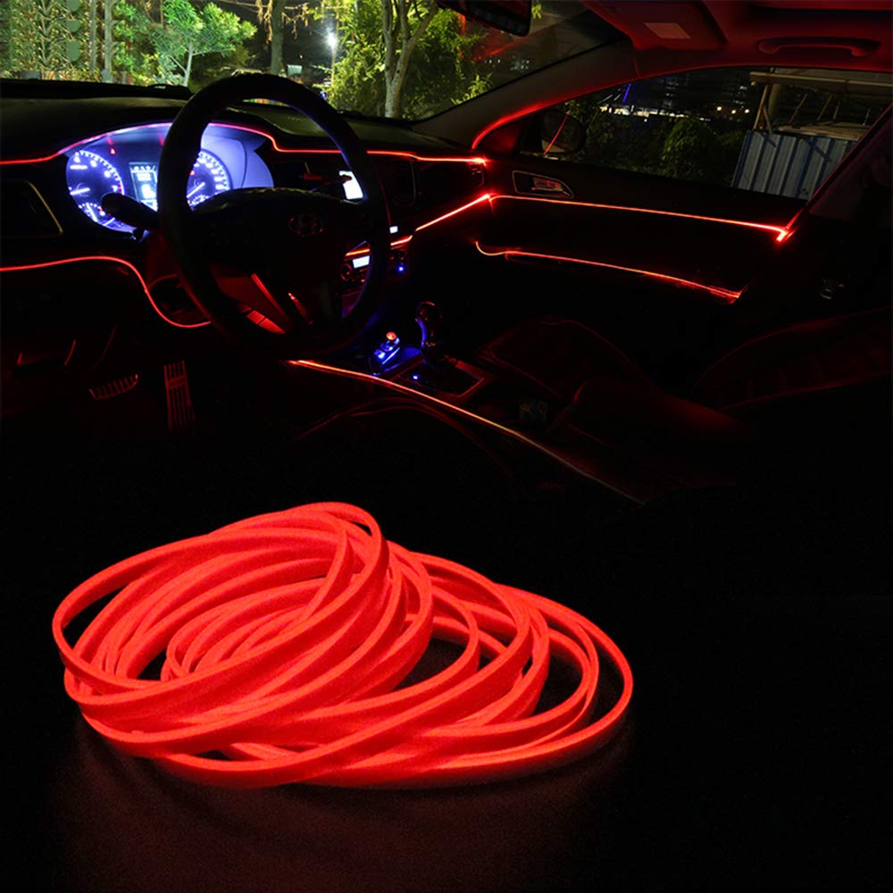 EL Wire Lights for Car - 16FT/5M Red LED Strip Interior Neon Lights with USB 5V Power - Perfect for Car Decor, Garden Parties & Nighttime Events