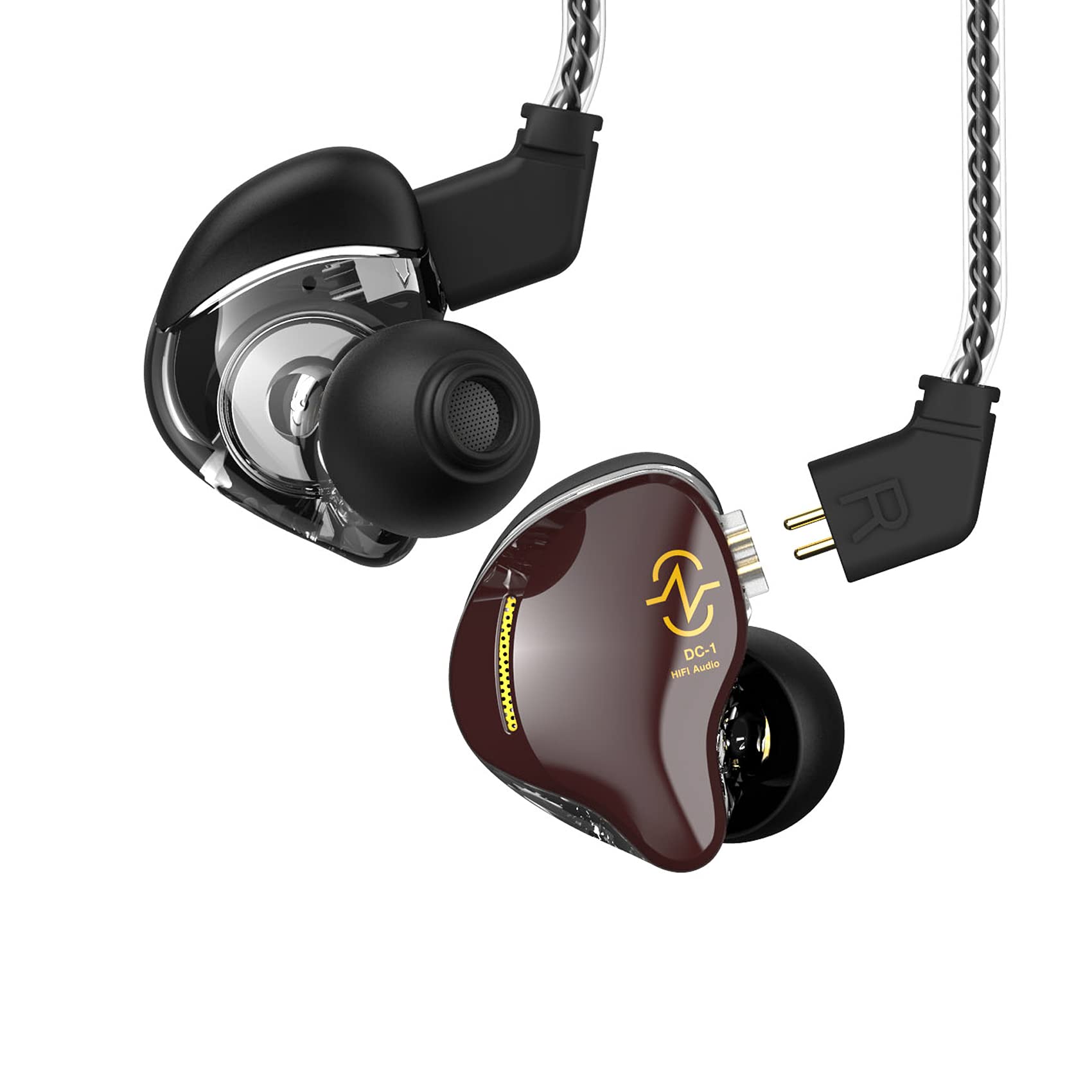 CCZ Wired In-Ear Monitor Headphones with 1DD HiFi Bass, Immersive Sound for Drummers, Musicians & Singers - Patented Ear Tips, Coffee Bean Brown (No Mic) - Perfect for Stage Performances, Studio Recording & Professional Audio Monitoring