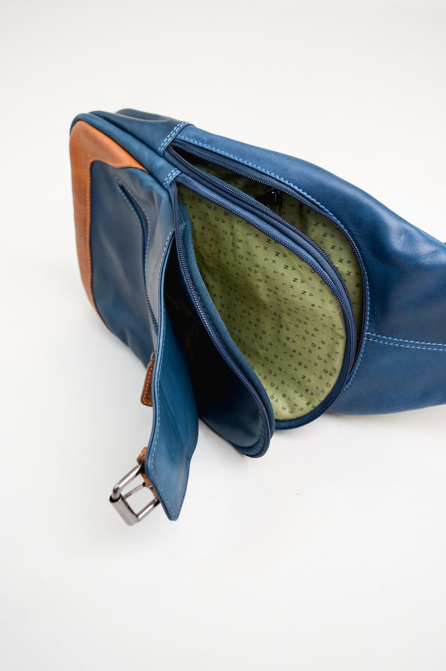 Adrian Klis 1854 Sling Bag - Premium Buffalo Leather Crossbody Bag in Blue & Tan | Perfect for Travel, Work & Everyday Use