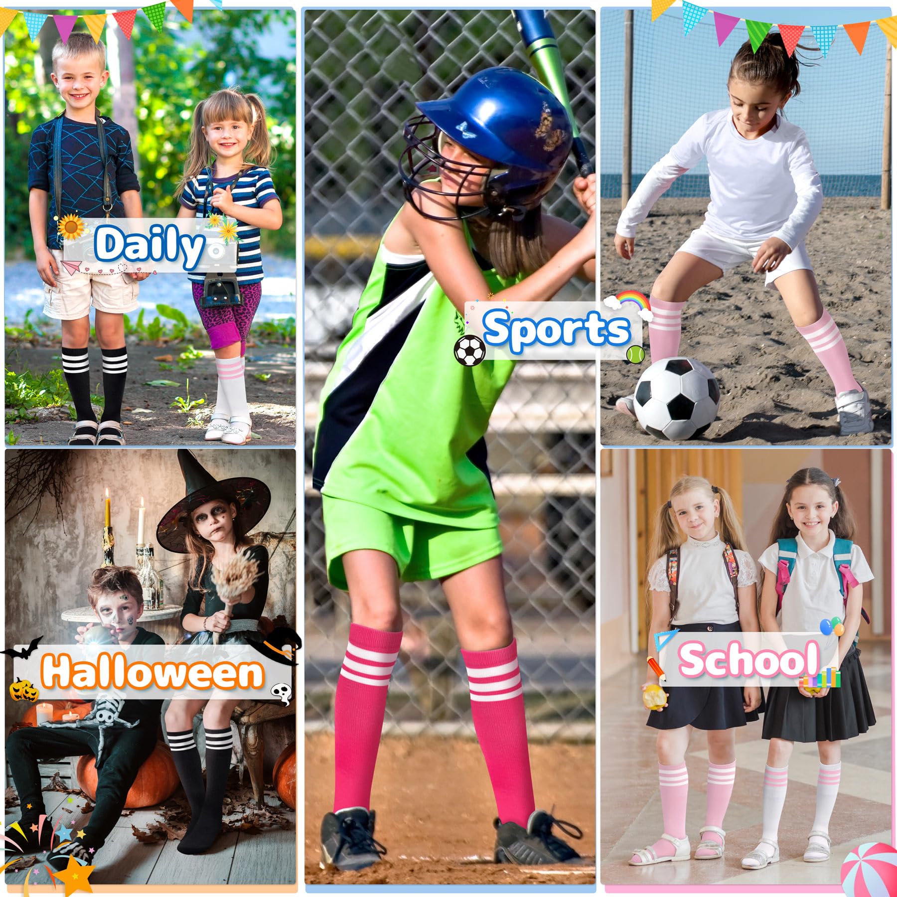 Olreco 4 Pack Kids Soccer Socks - Breathable Cotton Athletic Socks for Toddler & Youth Boys Girls - Perfect for Soccer, Softball, Baseball & Sports Training
