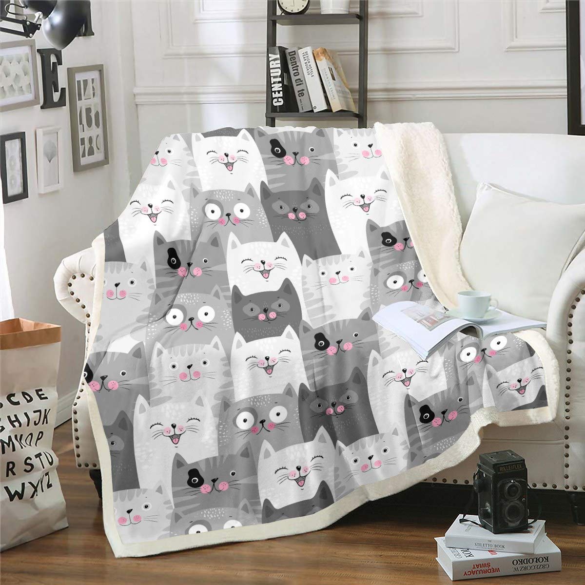 Feelyou Soft Microfiber Cat Print Blanket 50