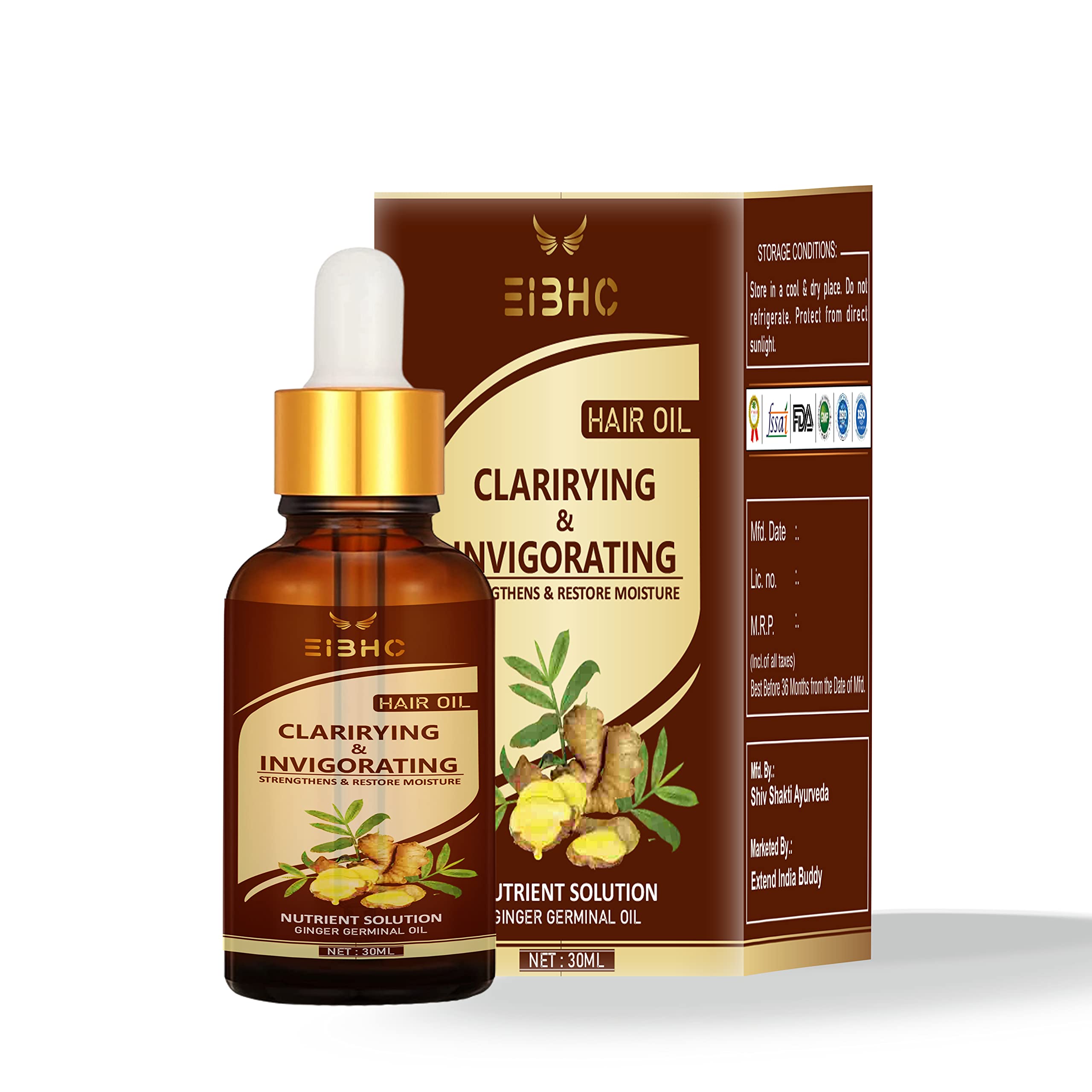 EIBHC Ginger Germinal Oil for Hair Growth - Natural Ginger Essential Oil Serum to Stop Hair Loss & Thinning - Hair Regrowth Treatment for Women & Men (30ml) - Promotes Healthy Scalp & Stronger Hair for Daily Hair Care Routine