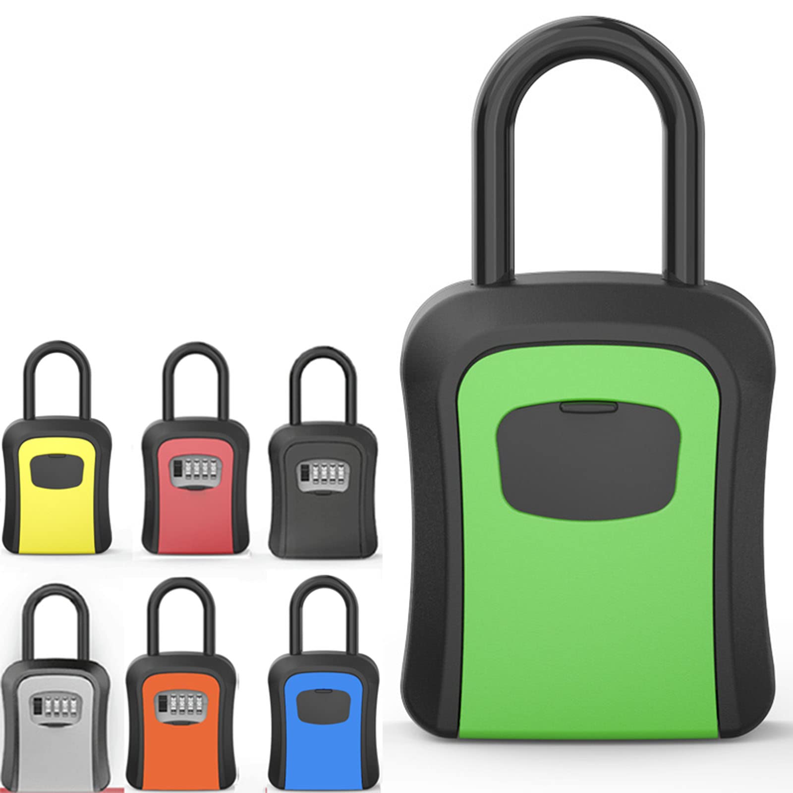 Key Lock Box - Wall Mounted Key Safe with 4 Digit Combination, Weatherproof & Portable Key Storage Box with Removable Shackle for Indoor & Outdoor Use (Green) - Perfect for Home Security, Vacation Rentals, Airbnb, and Property Management