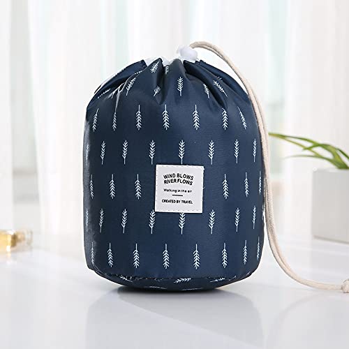 Large Capacity Drawstring Cosmetic Bag - Round Barrel Shape Makeup Organizer Pouch for Travel, Gym & Daily Use (Color May Vary) - Pack of 1