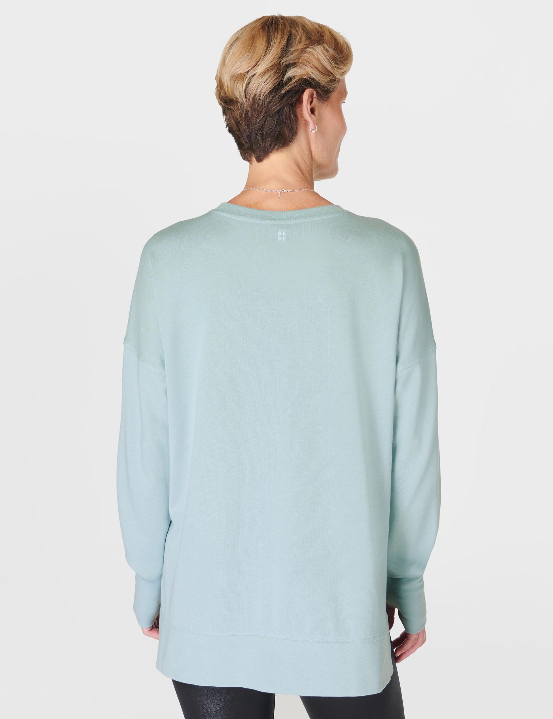 After Class Longline Sweatshirt for Women - Soft Muted Teal Blue Pullover | Cozy Oversized Lounge Wear for Relaxing at Home, Running Errands & Casual Outings