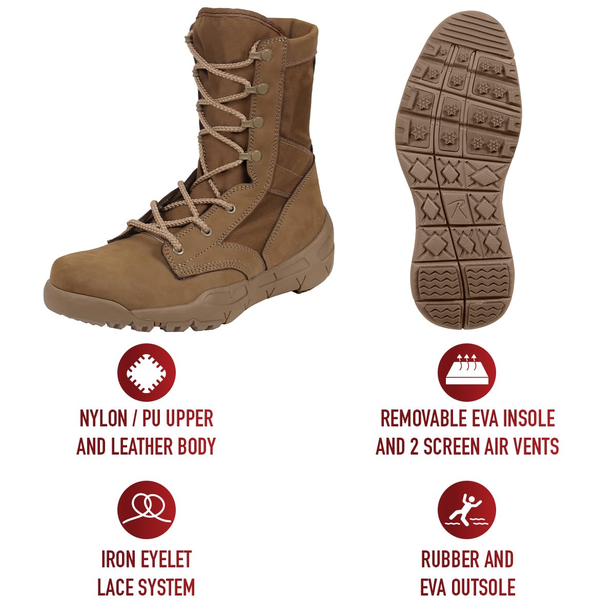 Rothco Men's V-Max Lightweight Tactical Boots - Durable Military Combat Boot for Hiking, Outdoor & Work - Waterproof & Breathable Tactical Footwear for Men