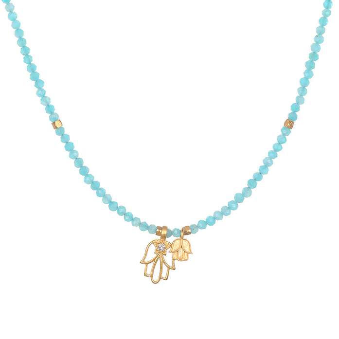 Blessings of Tranquility Hamsa & Amazonite Necklace - Spiritual Protection Jewelry for Women, Healing Crystal Pendant - Perfect for Meditation, Yoga & Positive Energy