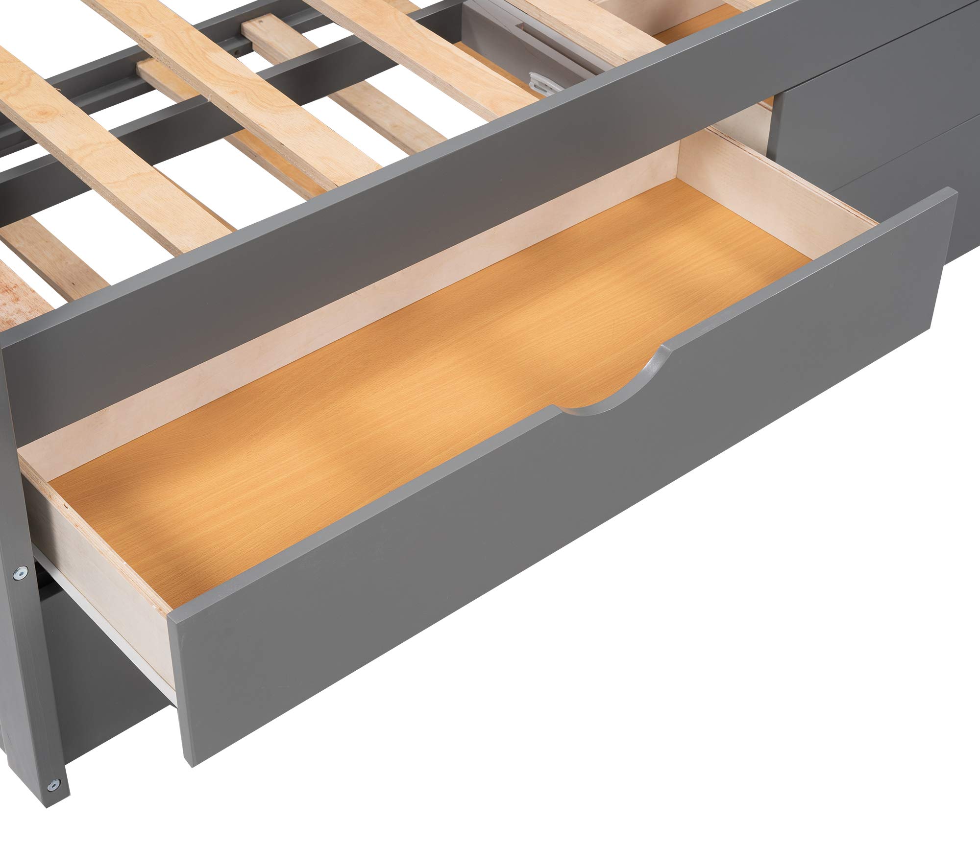 Knocbel Twin Daybed with Trundle and Drawers - Solid Wood Platform Bed Frame with Headboard, Footboard & Slat Support - Space-Saving Guest Bed (Gray) - Perfect for Small Bedrooms, Dorm Rooms & Home Offices