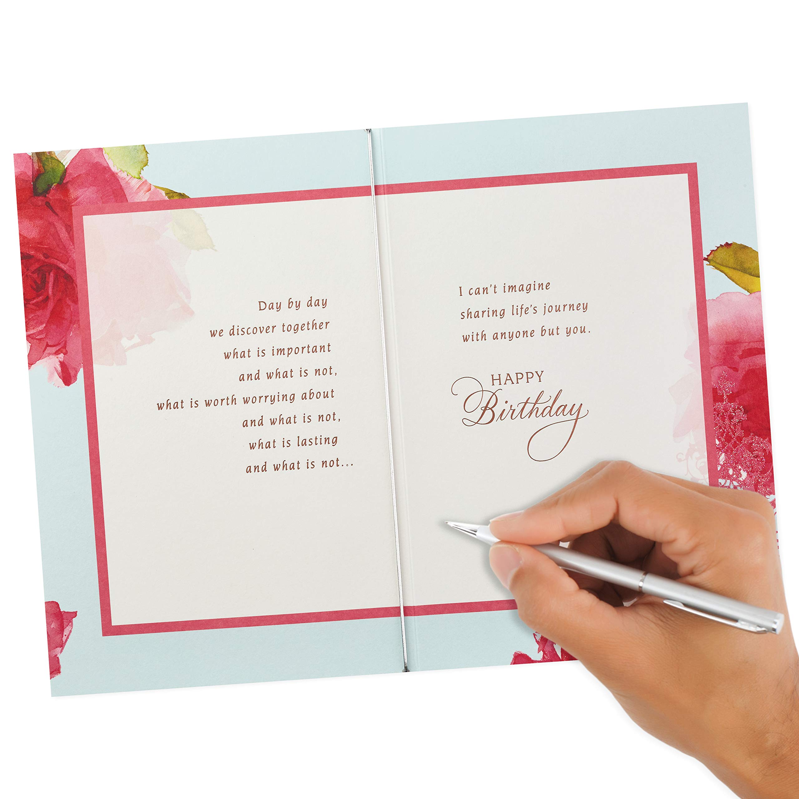 Hallmark Birthday Card for Wife - Beautiful Rose Floral Design with Elegant Patterns | Perfect for Anniversaries, Valentine's Day & Romantic Occasions