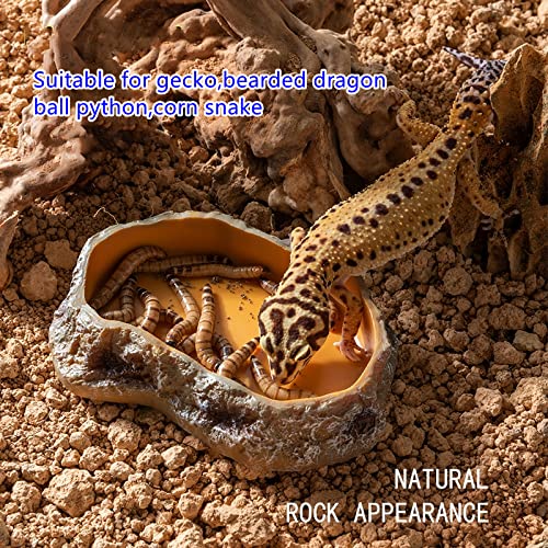 Natural Resin Reptile Feeding Bowl - Realistic Rock Design for Lizards, Toads, Tortoises & Hedgehogs - Terrarium Habitat Accessories - 7.5 x 5 x 1.6 Inches Large Brown Water & Food Dish - Perfect for Desert & Jungle Themed Enclosures
