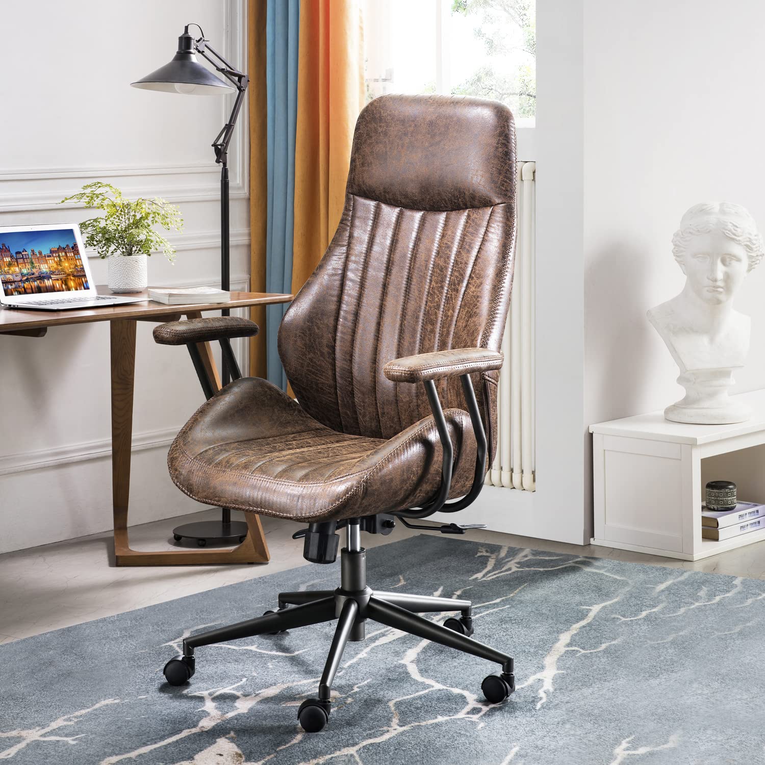 Premium Ergonomic Office Chair - OVIOS High Back Executive Chair with Deep Seat, Suede Leather Upholstery, Dark Coffee - Perfect for Home Office, Gaming & Workspaces