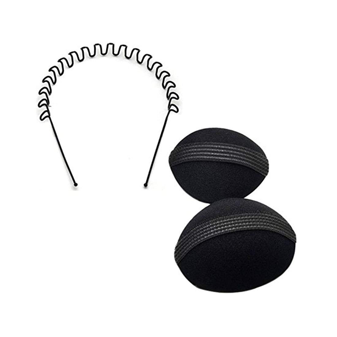 VinsBond 3-Piece Hair Volumizer Set - Puff Maker, Bumpits & ZigZag Hair Band Accessories for Volume & Style (Black) | Perfect for Parties, Weddings & Everyday Hairstyles