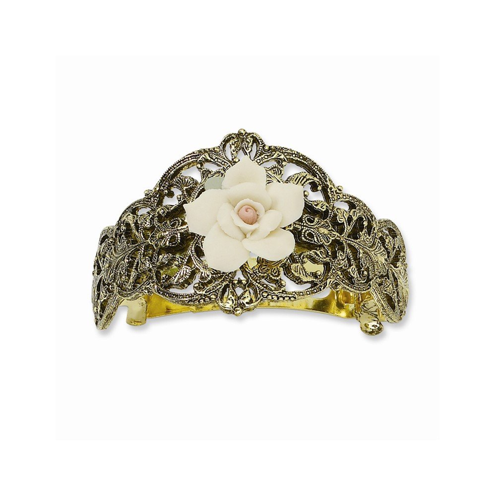 Elegant Gold-Tone Porcelain Rose Hair Tie - Perfect for Weddings, Prom, and Everyday Hairstyles