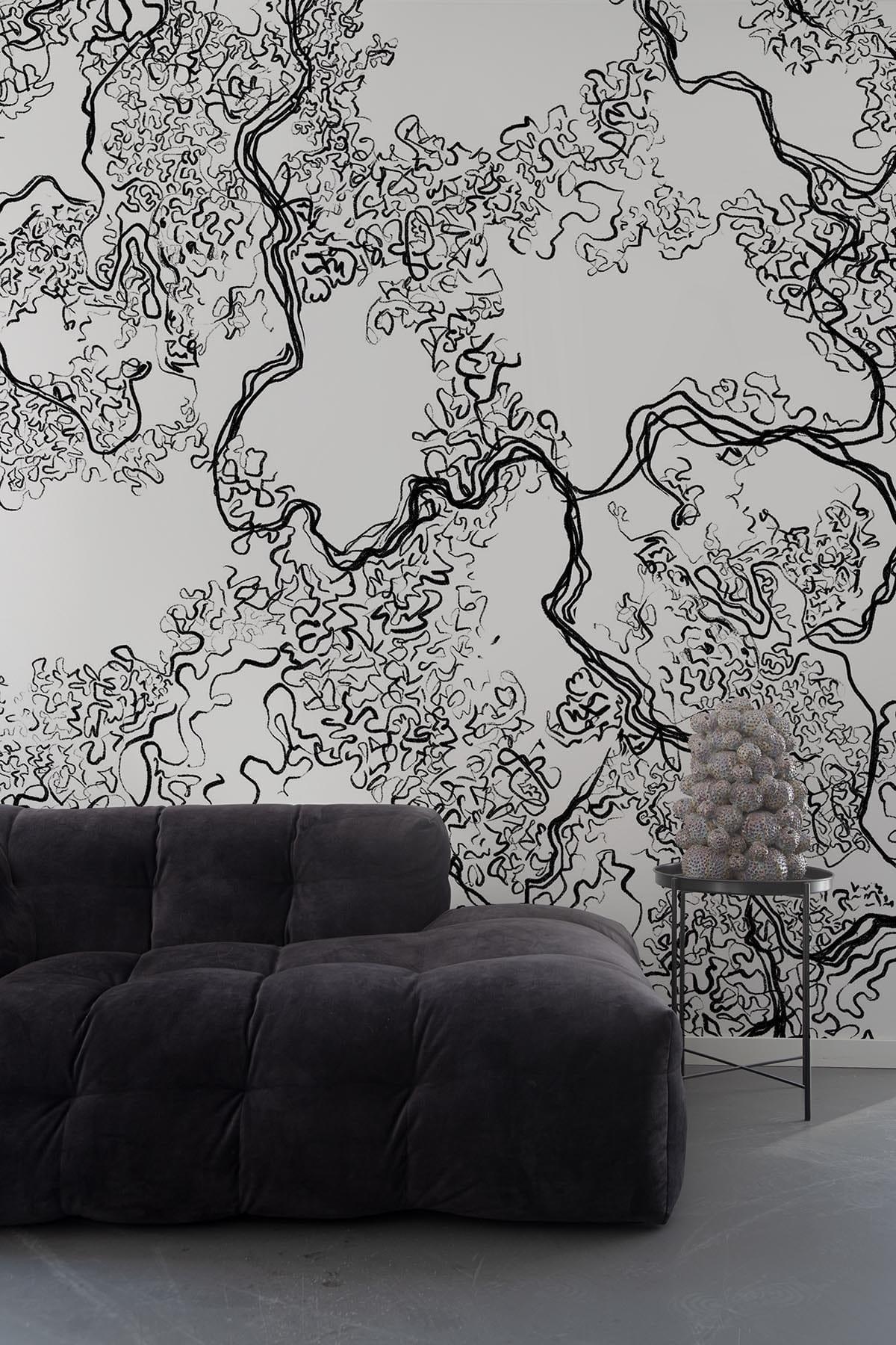 Abstract Sketch Black Wall Art - Modern Hand Drawn Canvas Painting for Home & Office Decor - Perfect for Living Room, Bedroom, or Workspace