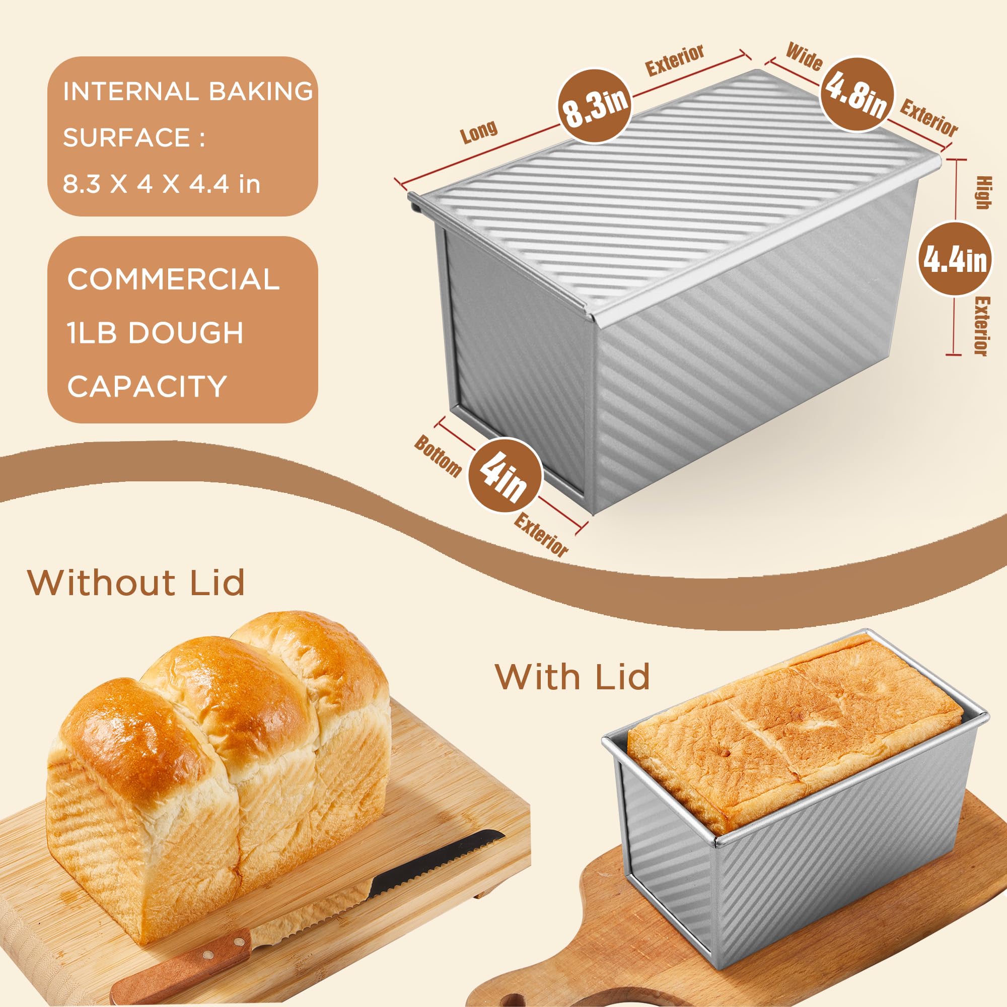 KITESSENSU Pullman Loaf Pan with Lid - 1 lb Non-Stick Carbon Steel Bread Baking Pan | Corrugated Toast Box Mold for Homemade Bread, Sandwich Loaves & Artisan Baking | Perfect for Kitchen, Bakery & Gift Giving