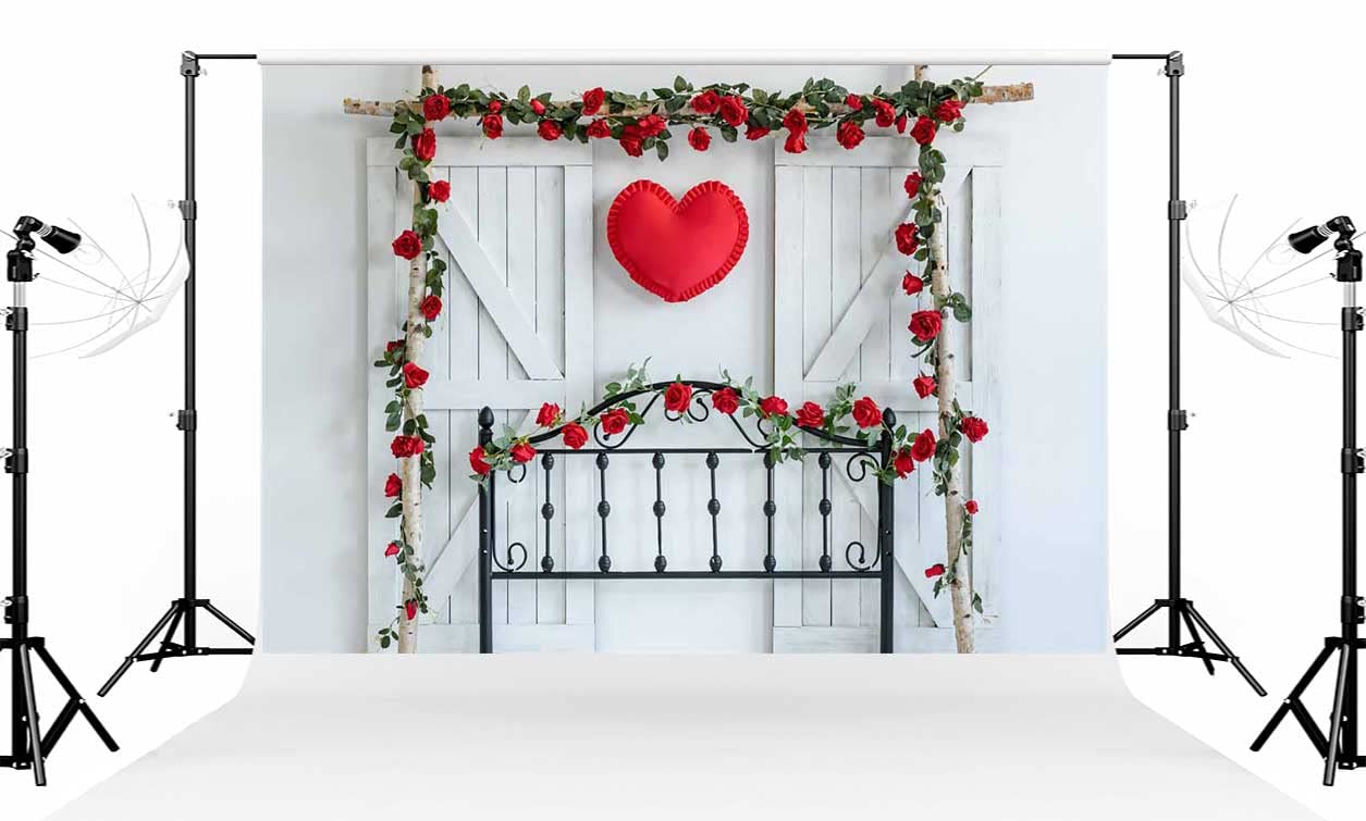 7x5ft Rose Vine Photo Backdrop - Romantic Love Pillow & Headboard Decor for Couples, Anniversaries, Wedding Photography, Studio Props | Perfect for Valentine's Day, Engagement Shoots & Home Decor