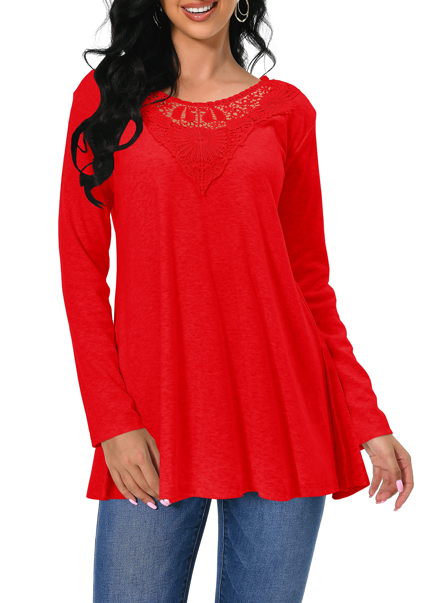 Afibi Women's Long Sleeve Casual Tunic Tops - Loose Fit Blouse for Leggings | Comfortable Everyday Wear for Work, Yoga & Outfits