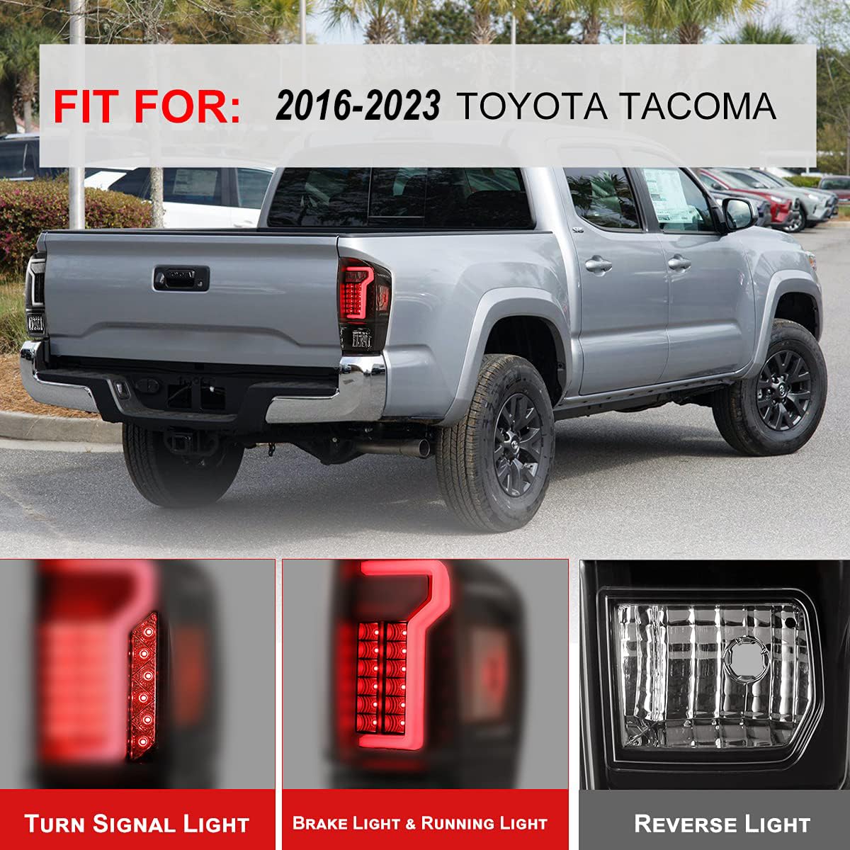 Nixon Offroad LED Tail Lights for Toyota Tacoma 2016-2023 - Matte Black Housing with Clear Lens - Direct Replacement Rear Light Assembly (1 Pair) - Perfect for Off-Roading, Night Driving & Vehicle Customization