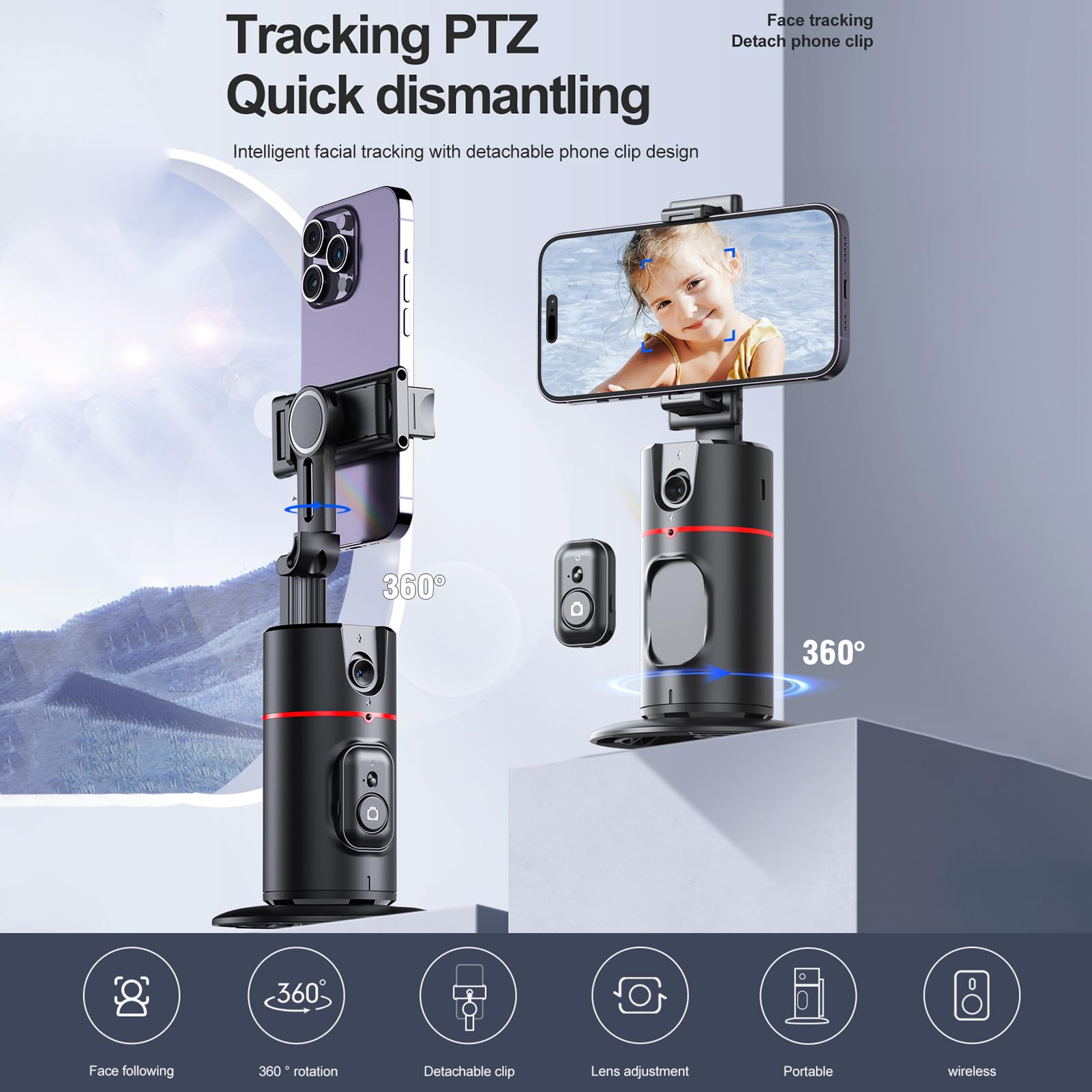 Smart Selfie Gimbal with Auto Face Tracking - 360° Rotating Phone Tripod Stand for Stable Videos & Photos | Perfect for Vlogging, Live Streaming, TikTok & YouTube Content Creation