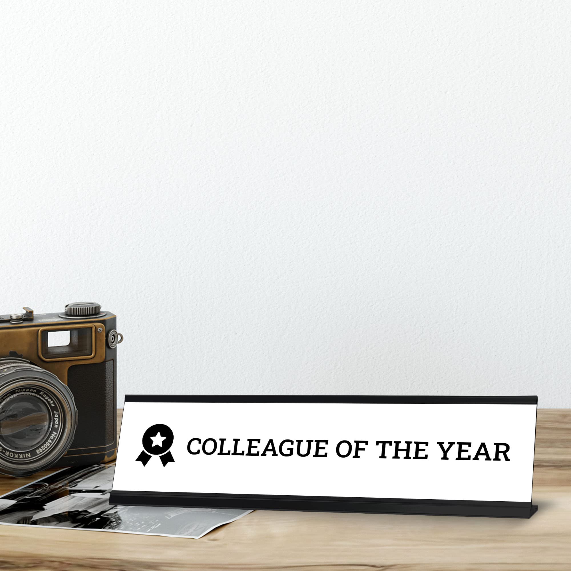 Best Colleague of the Year Award - 2x8 Inch Black Frame Desk Sign - Perfect for Office Recognition, Employee Appreciation & Work Anniversary Gifts