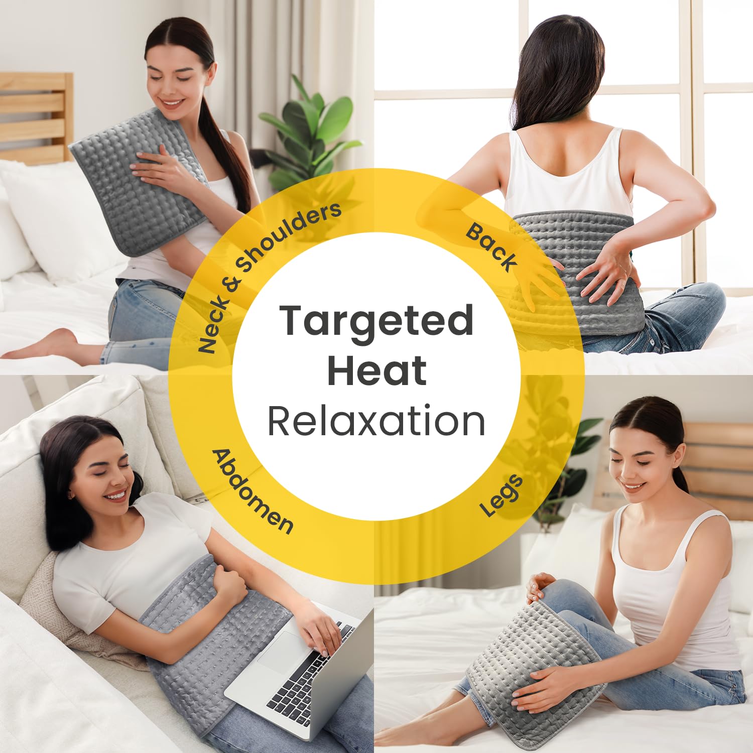 Cosi Home® Electric Heating Pad - Extra Large Machine Washable Heating Pad with Digital Remote & 6 Heat Settings for Pain Relief & Relaxation (Grey) - Perfect for Back Pain, Muscle Soreness & Cold Weather Comfort at Home or Office