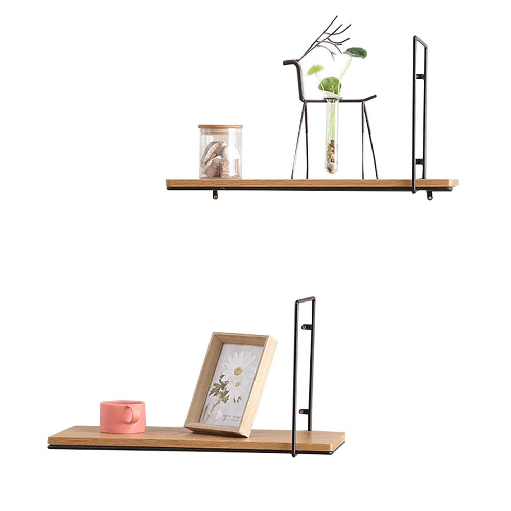 XIAOYAN Wall-Mounted Bookshelf Set of 2 - Wood & Wrought Iron Display Shelves (55x22x30cm) in 2 Colors - Perfect for Living Room, Bedroom & Office Storage