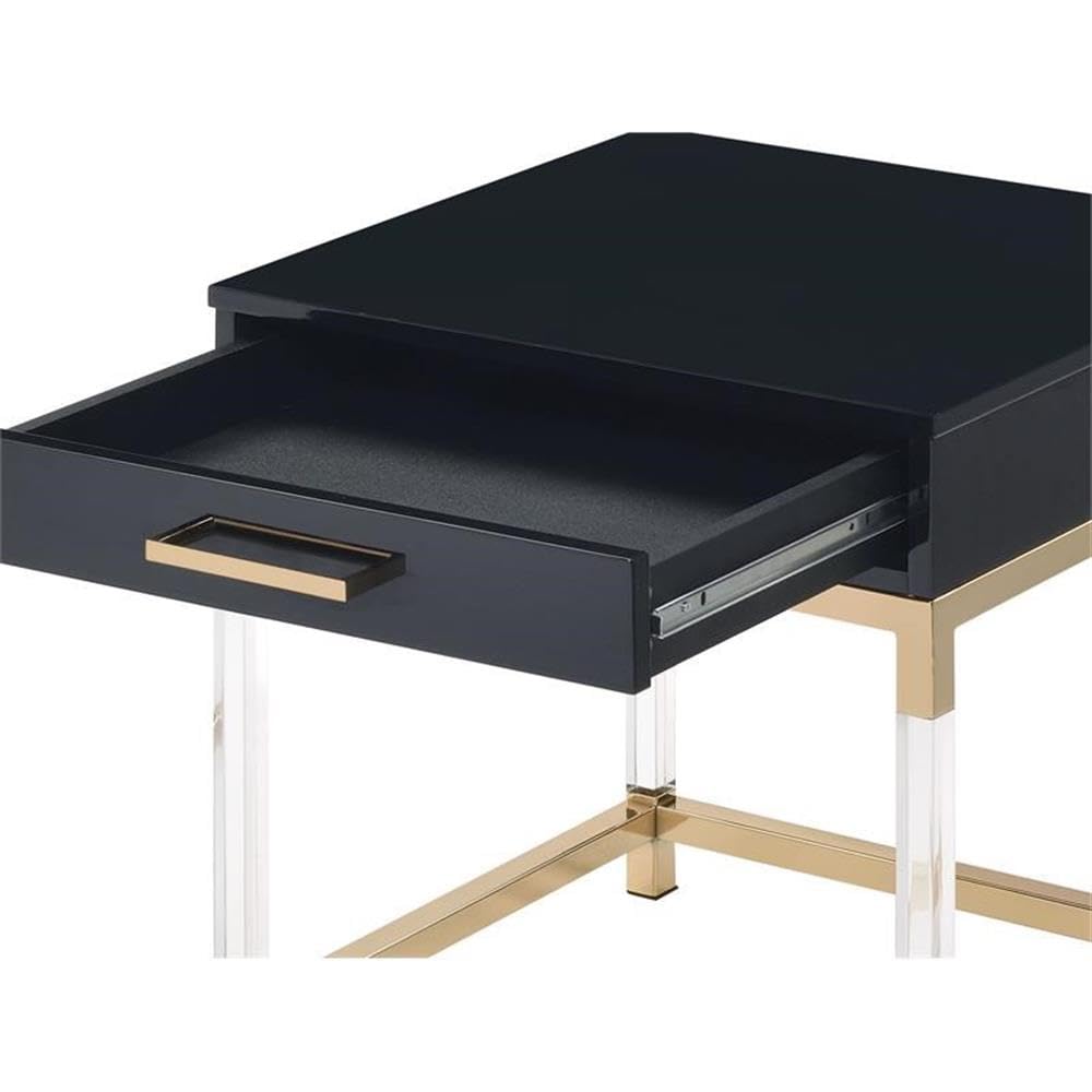 Acme Adiel Rectangular Wooden End Table with Storage Drawer - Black & Gold Nightstand for Bedroom, Living Room & Office