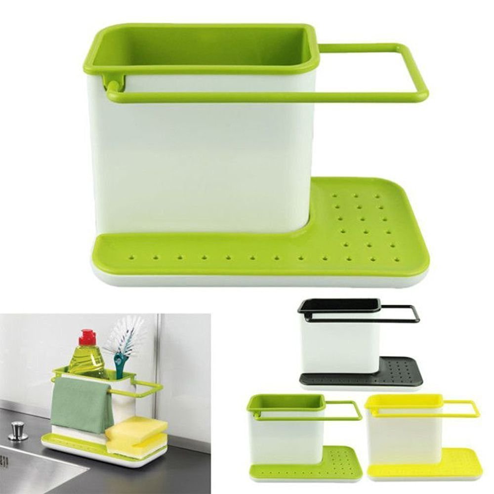 JAPP 3-in-1 Kitchen Sink Organizer Holder for Dish Soap, Sponge, Brush & Cleaning Supplies - Space Saving Under Sink Storage Solution for Kitchen, Bathroom & Laundry Room Organization