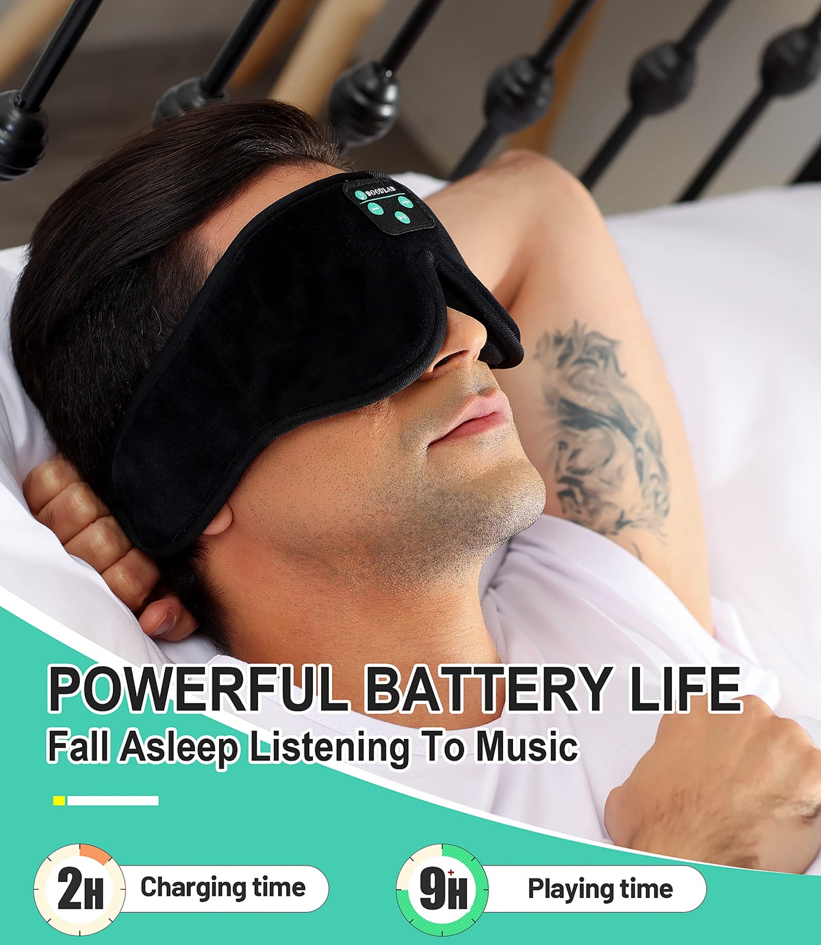 Wireless Bluetooth Sleep Headphones & Eye Mask for Side Sleepers - Comfortable Washable Headband for Meditation, Travel & Relaxation - Perfect Gadget Gift for Women & Men (Ideal for Airplane, Yoga & Nighttime Use)