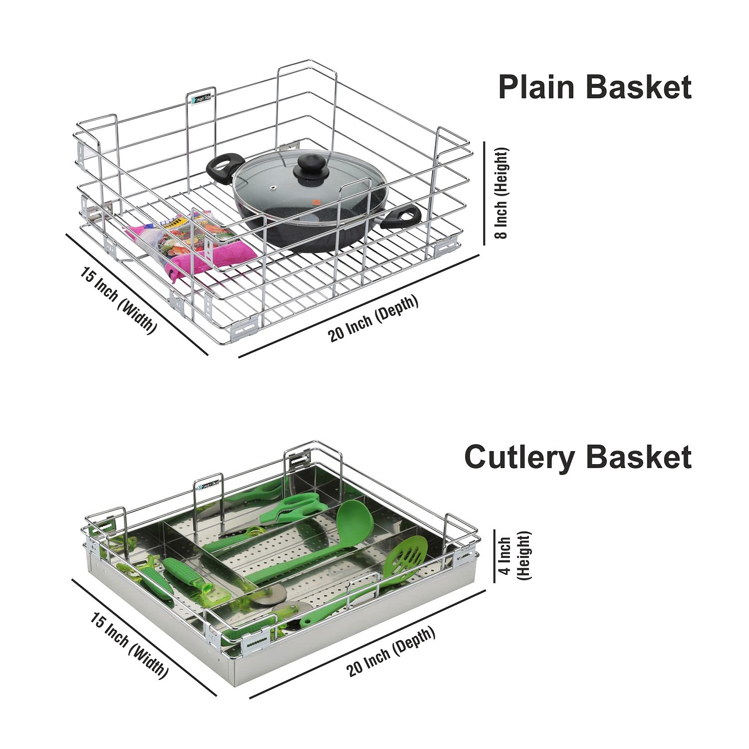SmartSlide 6-Pack Stainless Steel Modular Kitchen Organizer - Plate Basket, Cutlery Tray, Cup Stand & Utensil Holder for Drawers & Countertops (15x20 Inch) | Perfect for Kitchen Storage, Pantry Organization & Small Space Solutions