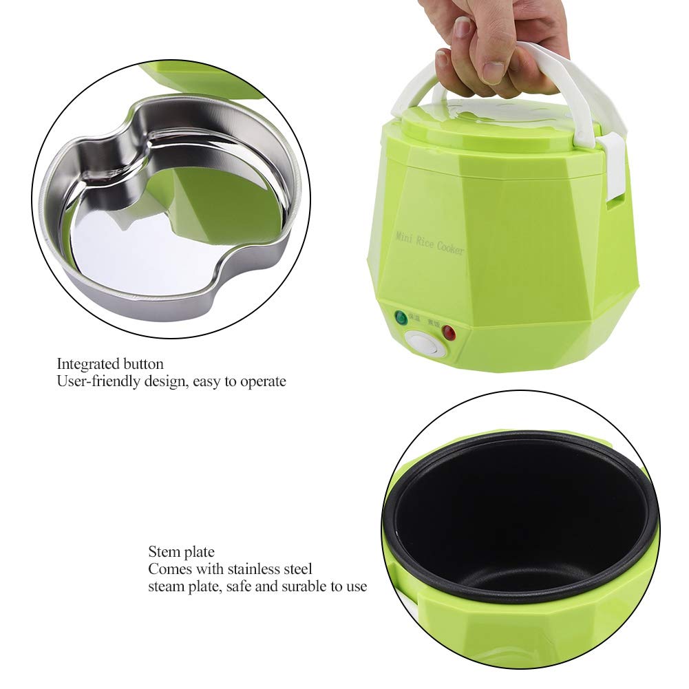 1.3L 12V 100W Mini USB Electric Lunch Box - Portable Rice Cooker with Removable Inner Pot & Double Safety Lock - Cook Rice, Porridge, Eggs & Warm Meals - Perfect for Home, Car, Truck & Outdoor Travel (Green) - Ideal for Office Lunch, Camping & Road Trips