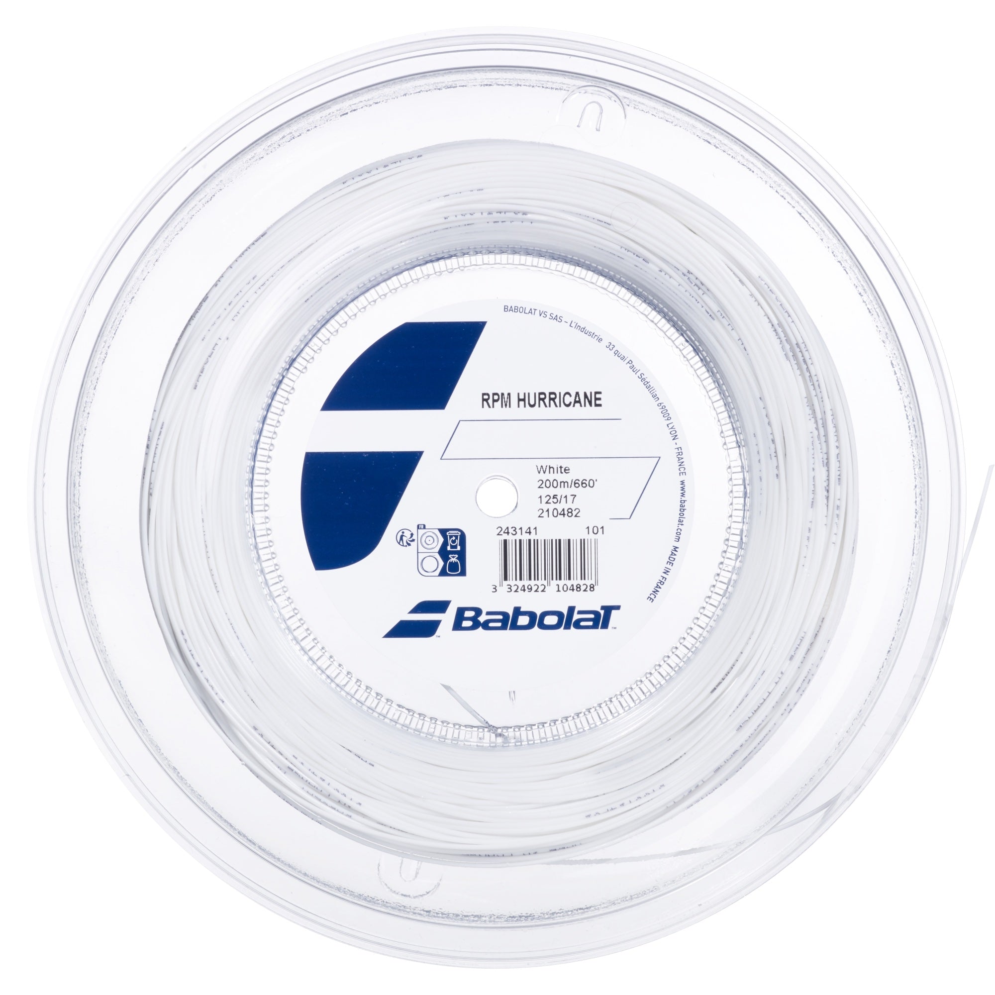 Babolat RPM Hurricane White Tennis String - High Performance Polyester String for Spin & Control - Perfect for Competitive Play & Tournament Matches