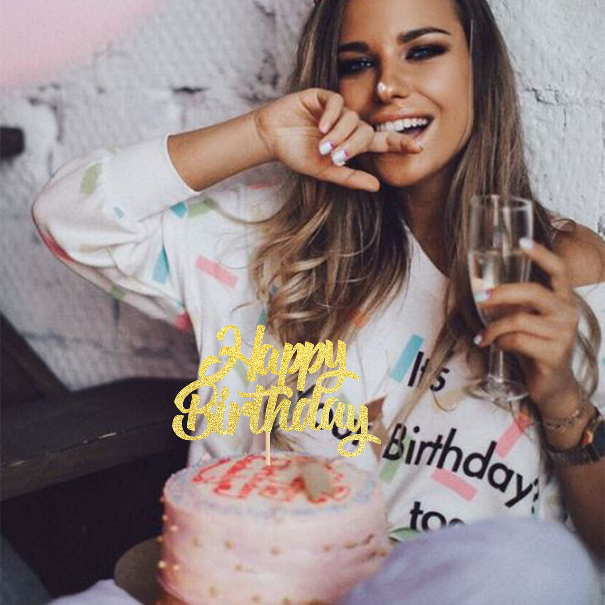 1 PCS Gold Glitter Happy Birthday Cake Topper - Elegant Cake Decorations for Baby Showers, Birthday Parties & Special Celebrations - Perfect for Wedding, Anniversary and Holiday Cakes