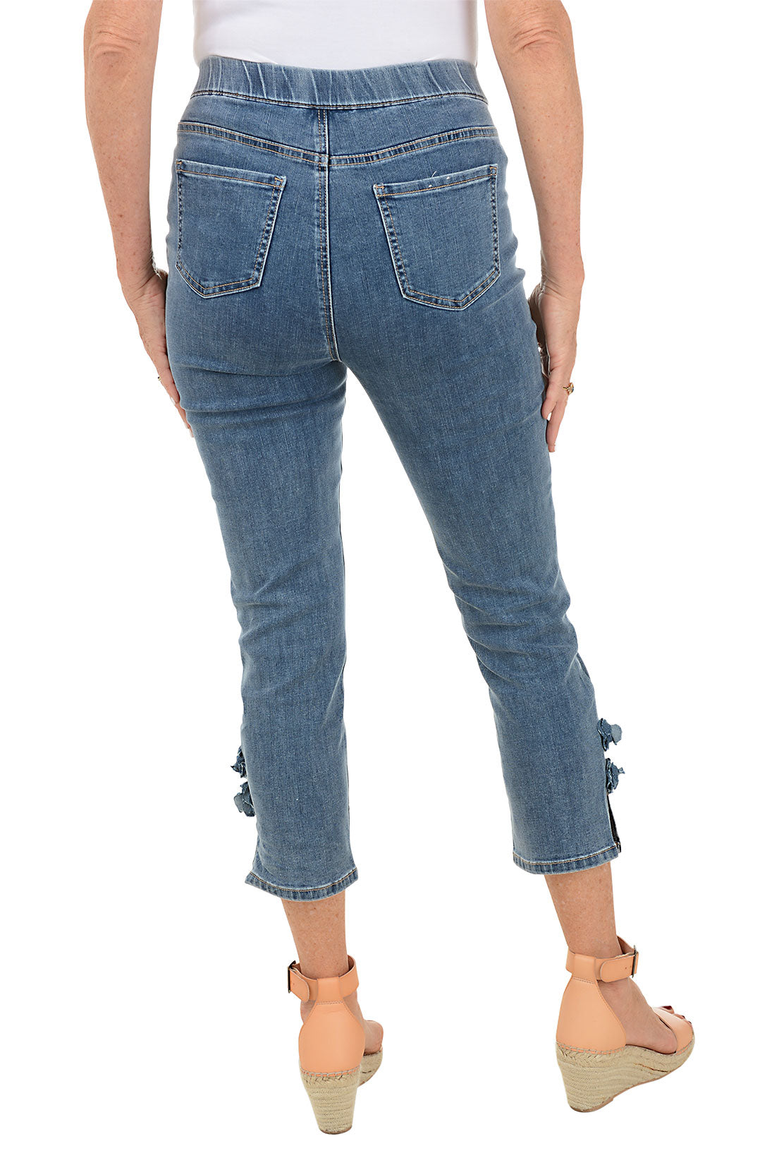 Stylish Rose Hem Denim Crop Pants for Women - High Waisted Distressed Jeans with Raw Edge Detail | Perfect for Casual Outfits, Streetwear & Summer Fashion