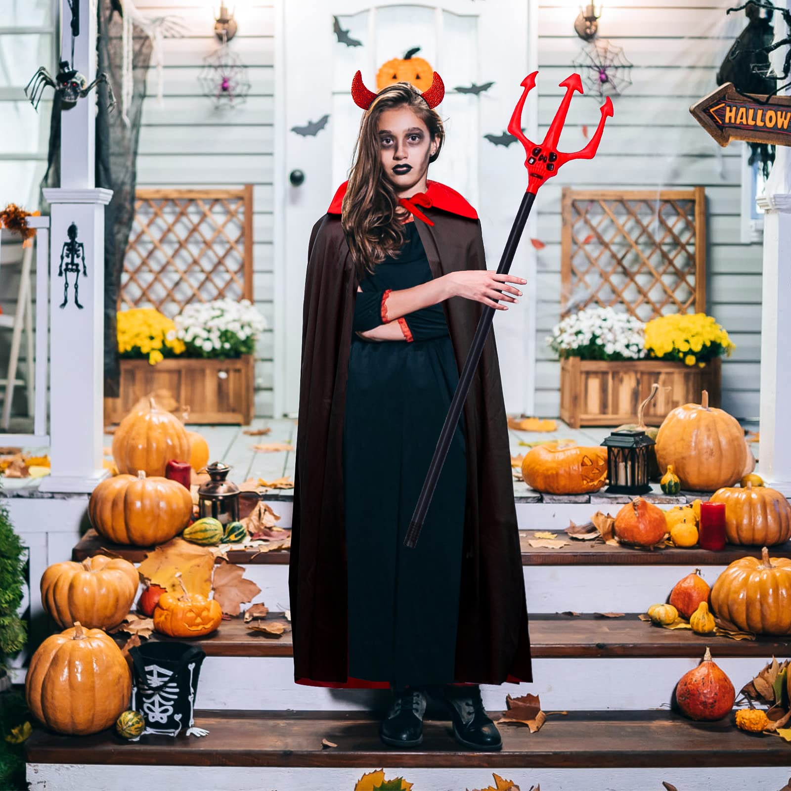Halloween Devil Costume Set - Vampire Cape & Reversible Cloak with Horns Headband - Red Shiny Accessories for Halloween Parties, Cosplay & Trick or Treat