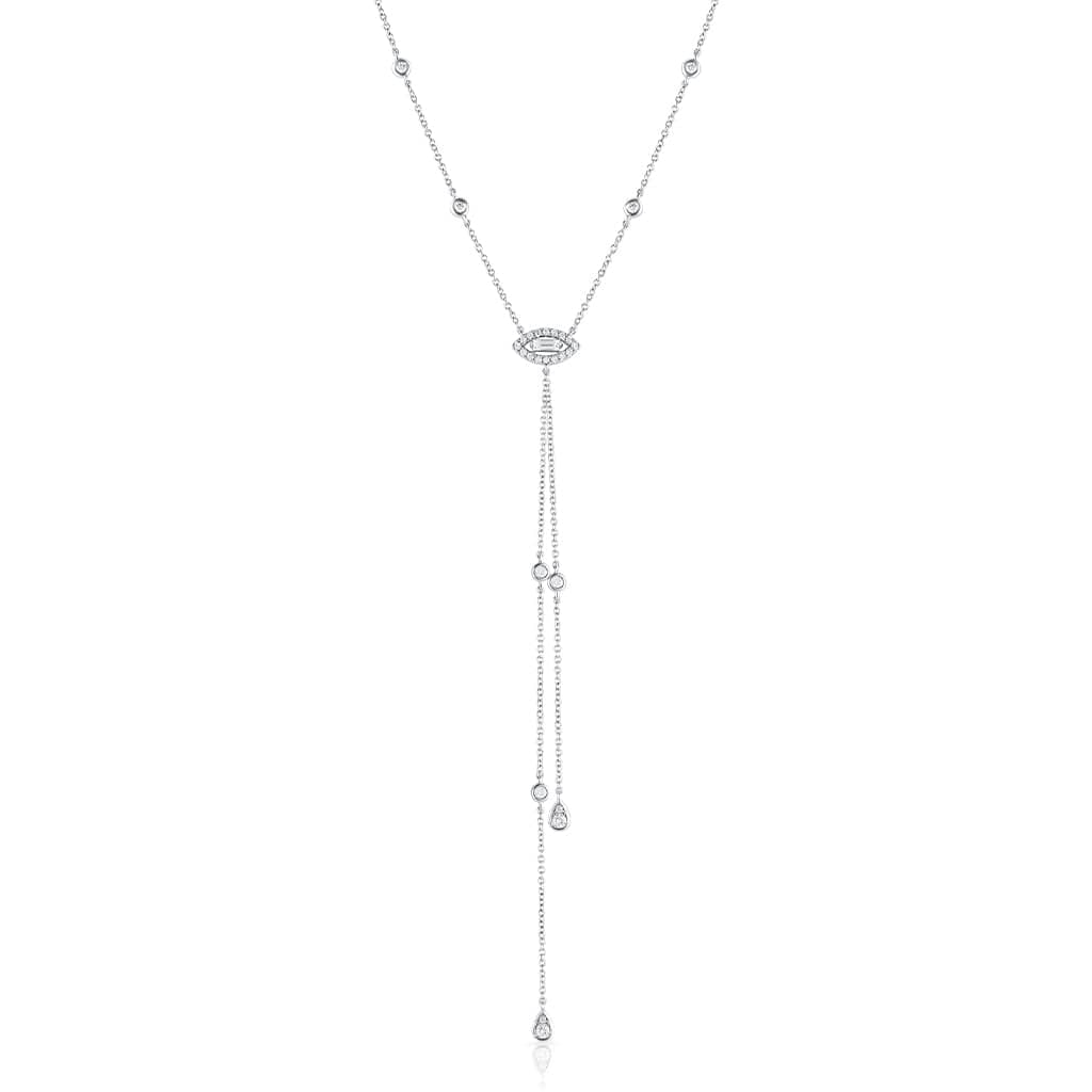 18K White Gold Marquise Diamond Lariat Necklace for Women - Elegant Layered Pendant for Evening Wear & Special Occasions