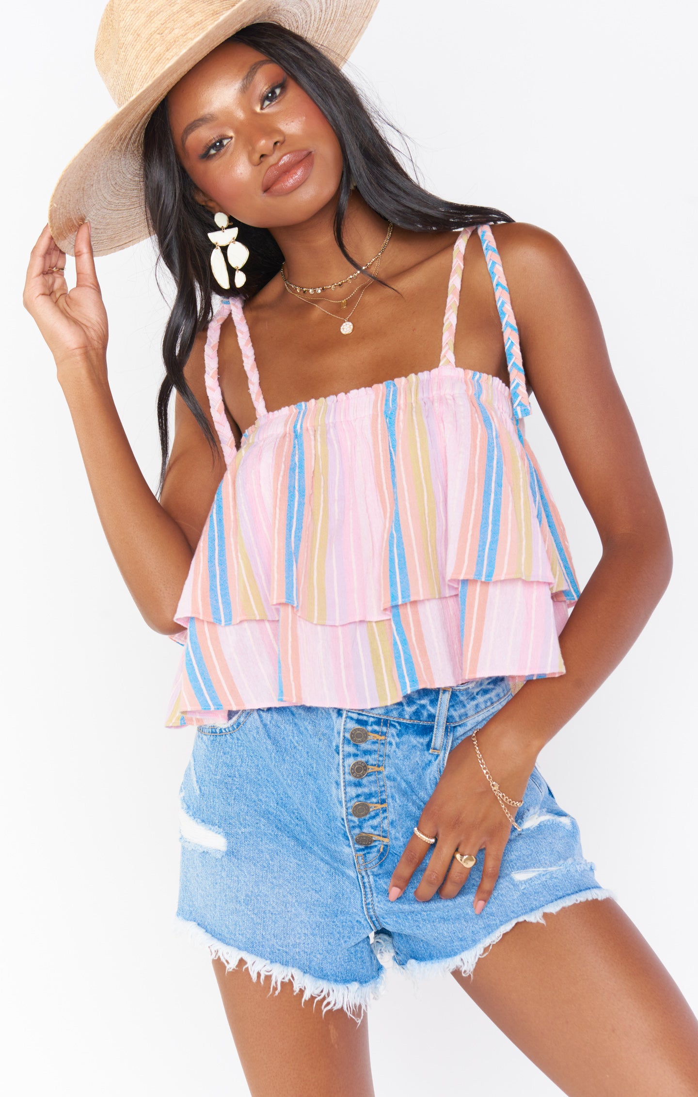 Klum Ruffle Top - Paradise Stripe Women's Blouse | Flowy Boho Chic Shirt for Summer, Beach & Vacation | Casual & Dressy Tops for Women