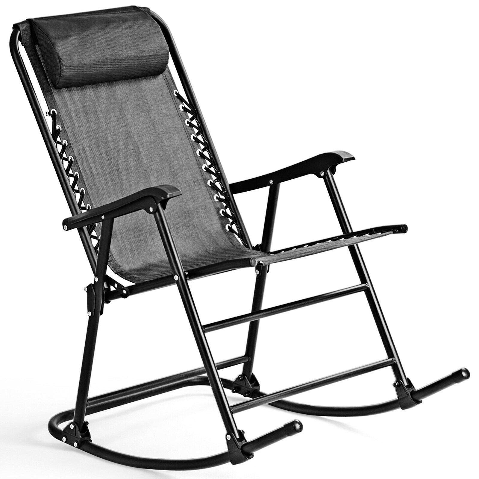 Folding Zero Gravity Rocking Chair - Adjustable Headrest Patio Recliner for Outdoor Relaxation, Grey Mikalo Rocker | Perfect for Backyard, Camping & Beach Use
